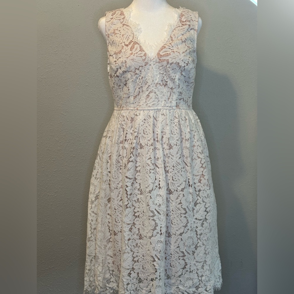 Lulu's Cream V-Neck A-Line Midi Dress